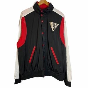 Guess Rebel Logo Red White Black Colour Block Lined Windbreaker Extra Large